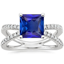 Damen Diamant-Verlobungsring 6,25 Karat Blauer Saphir Princess Center