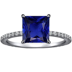Damen Aus der Erde Abgebauter Natürlicher Diamant Verlobungsring Princess Cut Ceylon Saphir 4,75 Karat