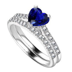 Damen Aus der Erde Abgebauter Natürlicher Diamant Verlobungsring Set Herz Ceylon Saphir 3,50 Karat