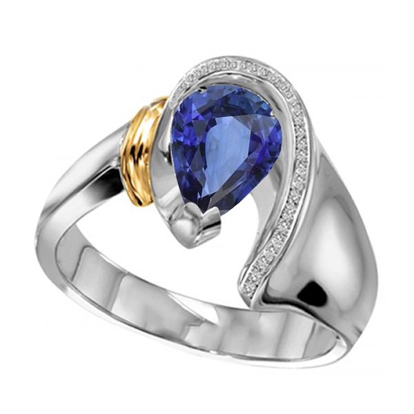 Damen Diamantring 2 Karat Birnenschliff Blauer SriLankanischer Saphir Zweifarbig - harrychadent.de