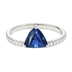 Damen Aus der Erde Abgebauter Natürlicher Diamantring 2 Karat Blauer Saphir Weißgold im Trillionenschliff