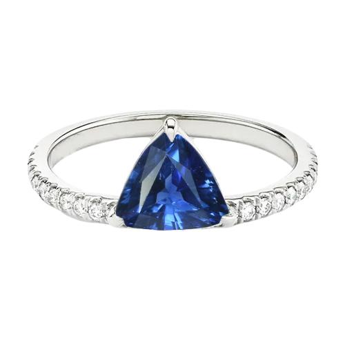 Damen Diamantring 2 Karat Blauer Saphir Weißgold im Trillionenschliff - harrychadent.de