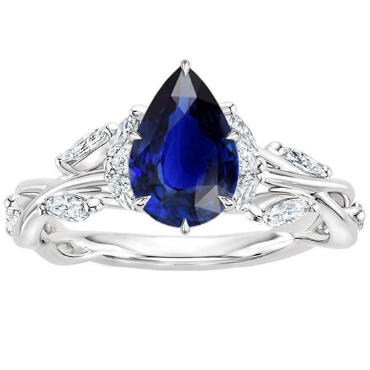 Damen Diamantring Gold Birne Blauer Saphir Mit Akzenten Neu 5.50 Karat - harrychadent.de