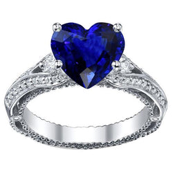 Damen Aus der Erde Abgebauter Natürlicher Diamantring Herzförmiger Saphir 4,50 Karat Vintage Style