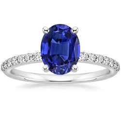Damen Aus der Erde Abgebauter Natürlicher Diamantring Oval Ceylon Saphir Akzente Gold 14K 5,50 Karat
