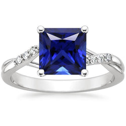 Damen Aus der Erde Abgebauter Natürlicher Diamantring Princess Blue Sapphire Twisted Shank 5.25 Karat