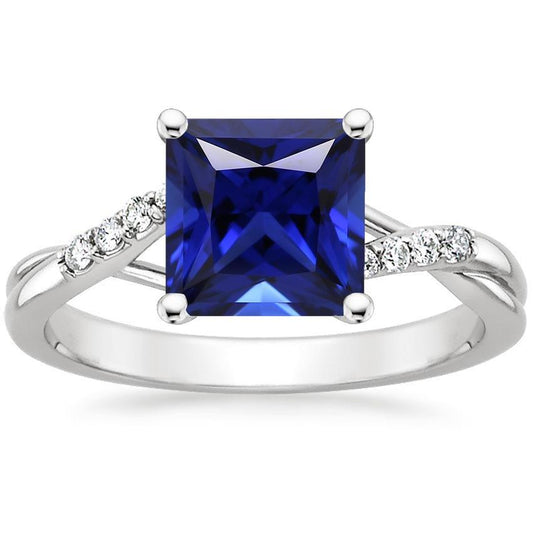 Damen Diamantring Princess Blue Sapphire Twisted Shank 5.25 Karat - harrychadent.de