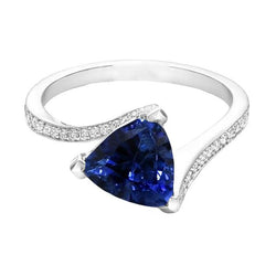 Damen Aus der Erde Abgebauter Natürlicher Diamantring Trillion Deep Blue Saphir 2.50 Karat Split Shank