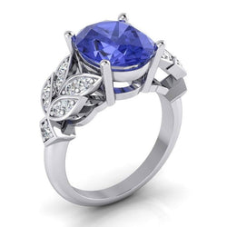 Damen Aus der Erde Abgebauter Natürlicher Diamantring Weißgold Oval Tansanit Edelstein 6,65 Karat