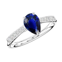 Damen Aus der Erde Abgebauter Natürlicher Diamantschmuck Blauer Saphir Ring Birnenförmig 3 Karat
