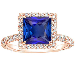 Damen Aus der Erde Abgebauter Natürlicher Diamantschmuck Princess Blue Sapphire mit Akzenten 6,50 Karat