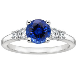 Damen Aus der Erde Abgebauter Natürlicher Diamantschmuck Rund Ceylon Saphir Fünf Steine 2.50 Karat