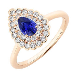 Damen Doppel Halo Ring Birne Blauer Saphir & Aus der Erde Abgebauter Natürlicher Diamanten 3.50 Karat