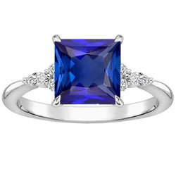 Damen Edelstein Ring Blauer Saphir Mit Akzenten Weißgold 3.75 Karat