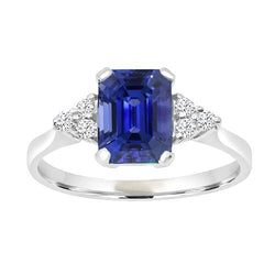 Damen Edelstein Ring Smaragd Ceylon Saphir & Runde Aus der Erde Abgebauter Natürlicher Diamanten 3 Karat