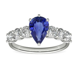 Damen Edelsteinring Birnenförmiger blauer Saphir mit Akzenten 4 Karat