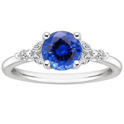 Damen Edelsteinring Blauer Saphir Marquise & Runde Aus der Erde Abgebauter Natürlicher Diamanten 3 Karat