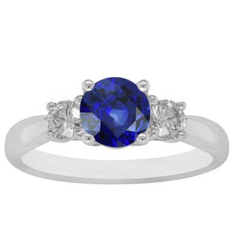 Damen Edelsteinring Runde Diamanten & Blauer Saphir 3 Stein 2 Karat - harrychadent.de
