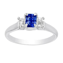 Damen Gold 3 Steine Aus der Erde Abgebauter Natürlicher Diamant Saphir Ring U Krappen Set 1,25 Karat