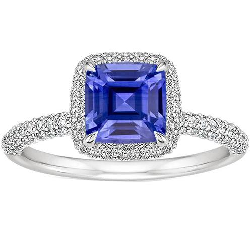 Damen Gold Diamant Asscher Schliff Blauer Saphir Pave Ring 3.45 Karat 14K - harrychadent.de