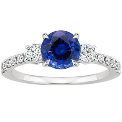 Damen Gold Diamant Ring Blauer Saphir 3 Steine Stil Ring 3 Karat Neu