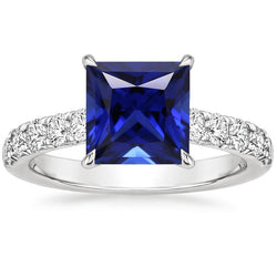 Damen Gold Aus der Erde Abgebauter Natürlicher Diamant Verlobungsring Ceylon Sapphire Center 5.50 Karat