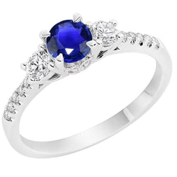 Damen Gold Aus der Erde Abgebauter Natürlicher Diamantring Rundschliff Ceylon Saphir 3.50 Karat 14K