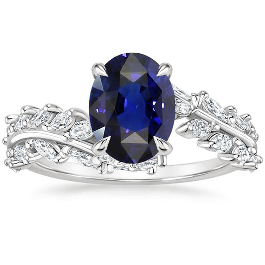 Damen Goldring Oval Ceylon Saphir mit Marquise Diamanten 4 Karat - harrychadent.de