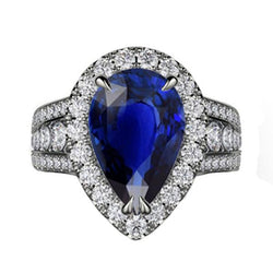 Damen Halo Blue Saphir Ehering Set & Diamanten 6 Karat