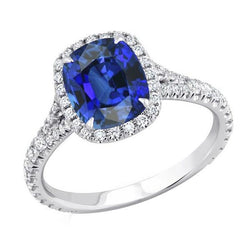 Damen Halo Cushion Cut Saphir Ring Pave Set Aus der Erde Abgebauter Natürlicher Diamanten 4 Karat