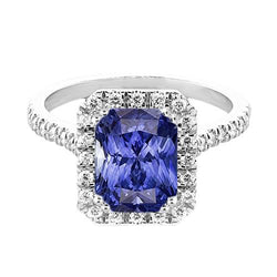 Damen Halo Deep Blue Saphir Ring Radiant & Aus der Erde Abgebauter Natürlicher Diamants 3,50 Karat