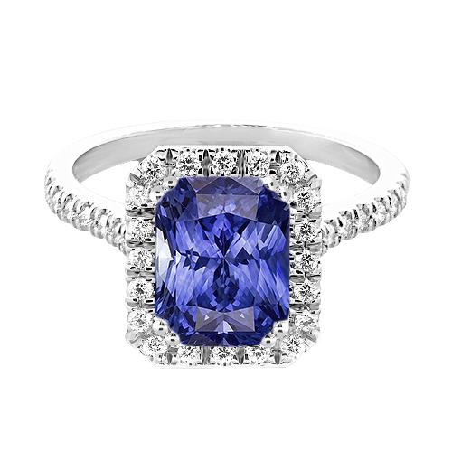 Damen Halo Deep Blue Saphir Ring Radiant & Diamants 3,50 Karat - harrychadent.de