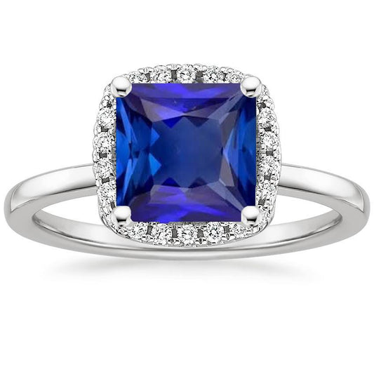 Damen Halo Diamant Edelstein Ring Ceylon Saphir Princess Cut 6 Karat - harrychadent.de