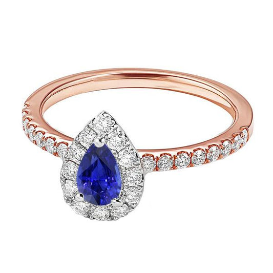 Damen-Halo-Diamant-Ring mit Birnen-Blau-Saphir-Ton Gold 3,50 Karat - harrychadent.de