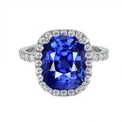 Damen Halo Diamant Ringkissen Blauer Saphir Verlobung 9,75 Karat
