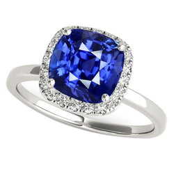 Damen Halo Aus der Erde Abgebauter Natürlicher Diamant Ringkissen Ceylon Saphir Schmuck 4 Karat