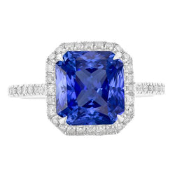 Damen Halo Aus der Erde Abgebauter Natürlicher Diamant Schmuck Ceylon Saphir Krappen Set Gold 5 Karat