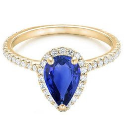 Damen Halo Aus der Erde Abgebauter Natürlicher Diamantring Birne Sri Lanka Saphir 5 Karat