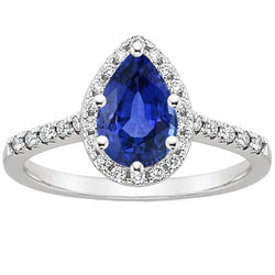 Damen Halo Aus der Erde Abgebauter Natürlicher Diamantring Birnenblauer Saphir & Akzente 5.25 Karat