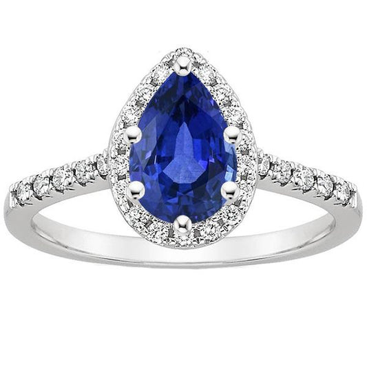 Damen Halo Diamantring Birnenblauer Saphir & Akzente 5.25 Karat - harrychadent.de