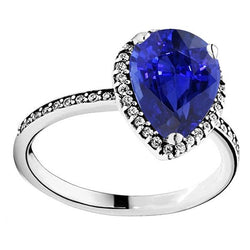 Damen Halo Aus der Erde Abgebauter Natürlicher Diamantring & Birnenschliff Sri Lanka Saphirgold 4 Karat