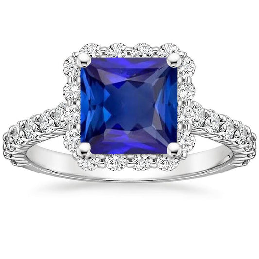 Damen Halo Diamantring Ceylon Saphirstein & Akzente 6,50 Karat - harrychadent.de