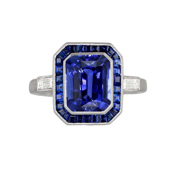 Damen Halo Edelstein Blauer Saphir Ring 3,50 Karat Baguette Diamanten - harrychadent.de