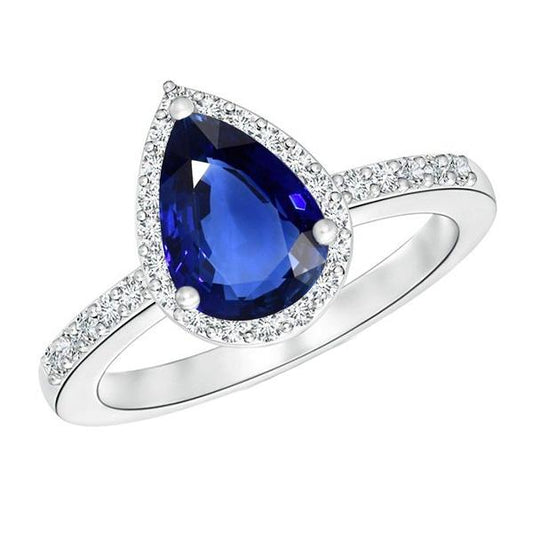 Damen Halo Edelstein Ring Birne Blauer Saphir & Diamanten 4 Karat - harrychadent.de