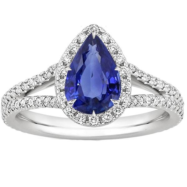 Damen Halo Edelstein Ring Birne Blauer Saphir Mit Akzenten 5.50 Karat - harrychadent.de