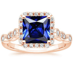 Damen Halo Edelstein Ring Prinzessin Ceylon Saphir 6 Karat Roségold