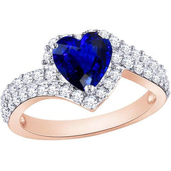 Damen Halo Ehering Herz Blauer Saphir Aus der Erde Abgebauter Natürlicher Diamanten 4,50 Karat
