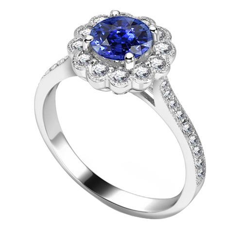 Damen Halo Flower Style Blauer Saphir Ring 3 Karat Kathedrale Fassung - harrychadent.de
