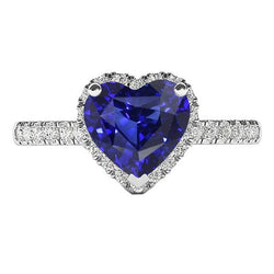 Damen Halo Heart Srilanka Saphirring & Aus der Erde Abgebauter Natürlicher Diamanten 3,50 Karat