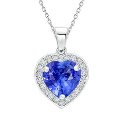 Damen Halo Hellblauer Saphir & Aus der Erde Abgebauter Natürlicher Diamant Herzanhänger 5,50 Karat